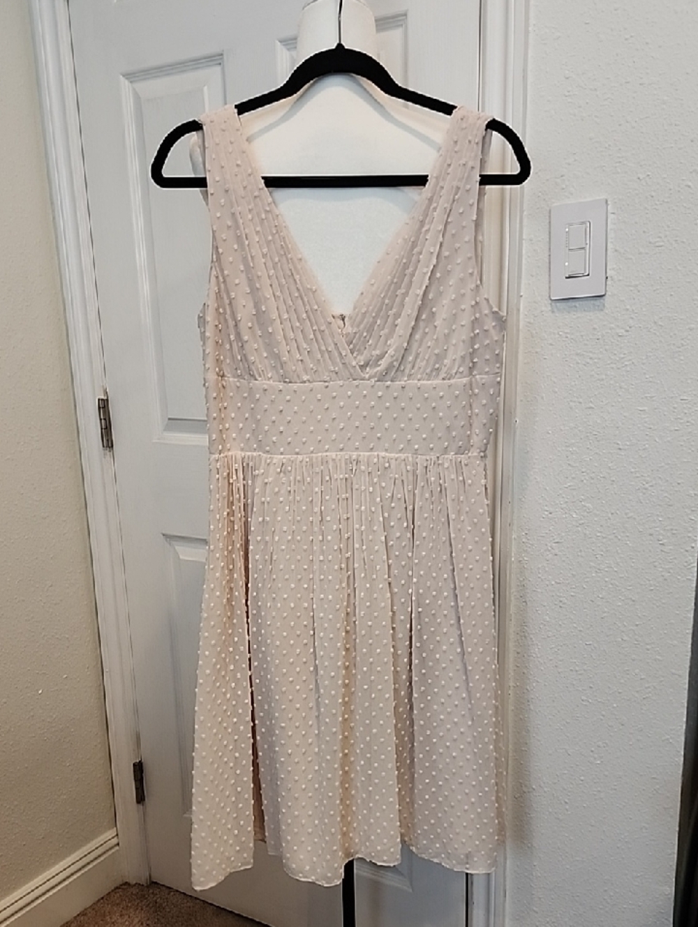 J. Crew Cream Swiss Dot V-Neck Sleeveless Dress 10